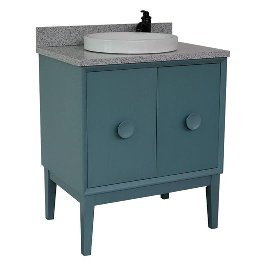 31" Single Vanity In Aqua Blue Finish Top With Gray Granite And Round Sink - Luxe Bathroom Vanities