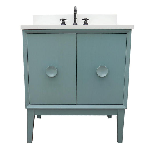 31" Single Vanity In Aqua Blue Finish Top With White Quartz And Oval Sink - Luxe Bathroom Vanities