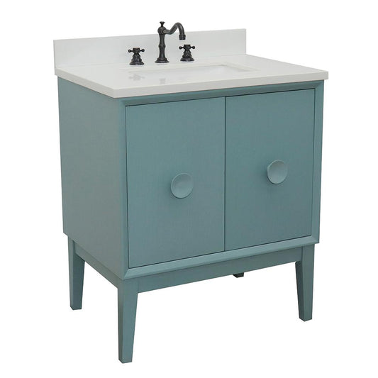 31" Single Vanity In Aqua Blue Finish Top With White Quartz And Rectangle Sink - Luxe Bathroom Vanities