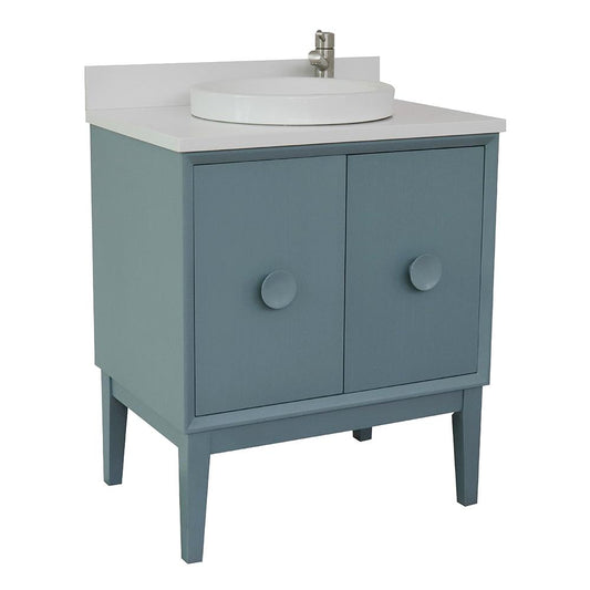 31" Single Vanity In Aqua Blue Finish Top With White Quartz And Round Sink - Luxe Bathroom Vanities