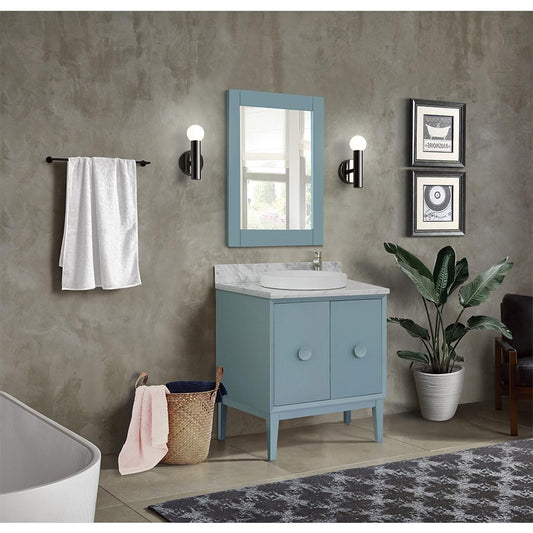 31" Single Vanity In Aqua Blue Finish Top With White Carrara And Round Sink - Luxe Bathroom Vanities