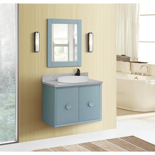 31" Single Wall Mount Vanity In Aqua Blue Finish Top With Gray Granite And Round Sink - Luxe Bathroom Vanities