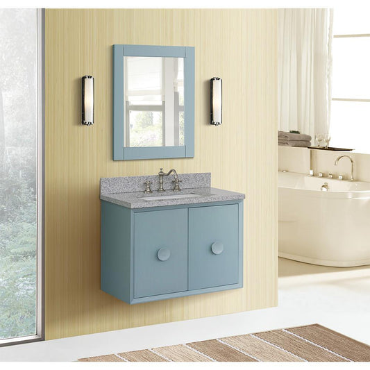 31" Single Wall Mount Vanity In Aqua Blue Finish Top With Gray Granite And Rectangle Sink - Luxe Bathroom Vanities
