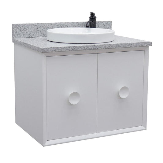31" Single Wall Mount Vanity In White Finish Top With Gray Granite And Round Sink - Luxe Bathroom Vanities