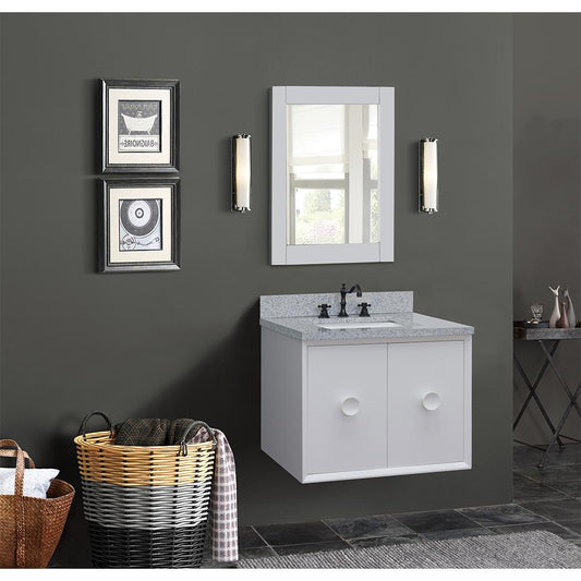 31" Single Wall Mount Vanity In White Finish Top With Gray Granite And Rectangle Sink - Luxe Bathroom Vanities