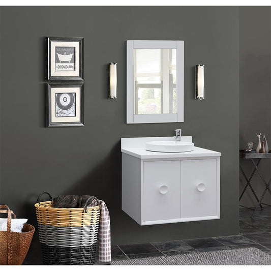 31" Single Wall Mount Vanity In White Finish Top With White Quartz And Round Sink - Luxe Bathroom Vanities