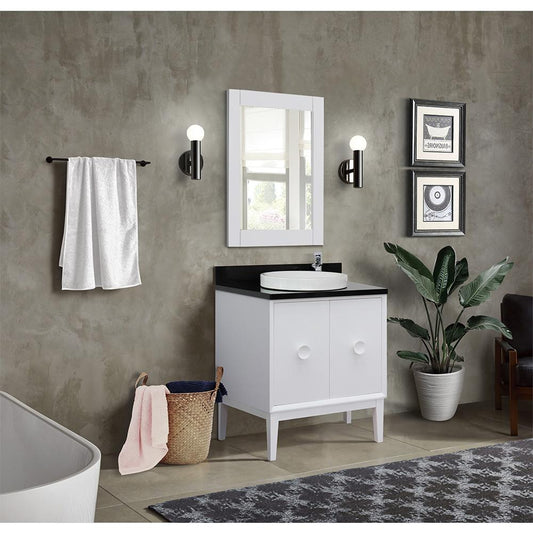 31" Single Vanity In White Finish Top With Black Galaxy And Round Sink - Luxe Bathroom Vanities