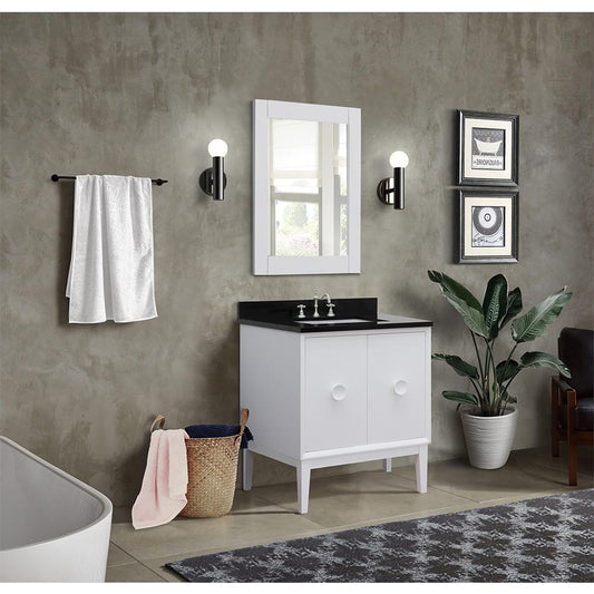 31" Single Vanity In White Finish Top With Black Galaxy And Rectangle Sink - Luxe Bathroom Vanities