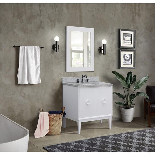 31" Single Vanity In White Finish Top With Gray Granite And Oval Sink - Luxe Bathroom Vanities