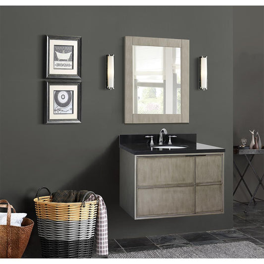 37" Single Wall Mount Vanity In Linen Brown Finish Top With Black Galaxy And Oval Sink - Luxe Bathroom Vanities
