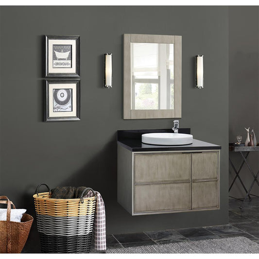 37" Single Wall Mount Vanity In Linen Brown Finish Top With Black Galaxy And Round Sink - Luxe Bathroom Vanities