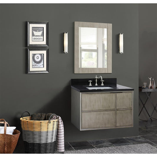 37" Single Wall Mount Vanity In Linen Brown Finish Top With Black Galaxy And Rectangle Sink - Luxe Bathroom Vanities