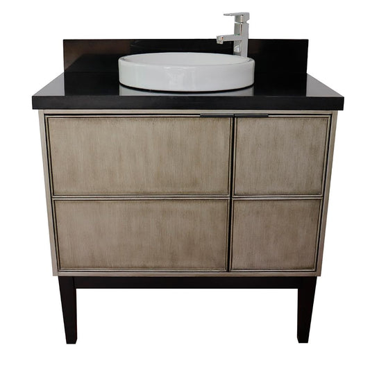 37" Single Vanity In Linen Brown Finish Top With Black Galaxy And Round Sink - Luxe Bathroom Vanities