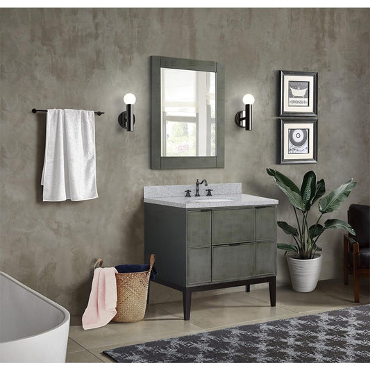 37" Single Vanity In Linen Gray Finish Top With Gray Granite And Oval Sink - Luxe Bathroom Vanities