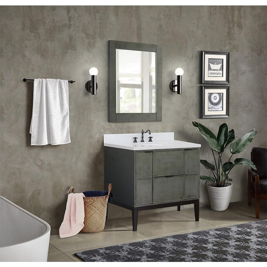 37" Single Vanity In Linen Gray Finish Top With White Quartz And Oval Sink - Luxe Bathroom Vanities