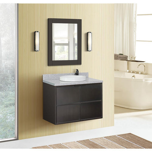 37" Single Wall Mount Vanity In Cappuccino Finish Top With Gray Granite And Round Sink - Luxe Bathroom Vanities