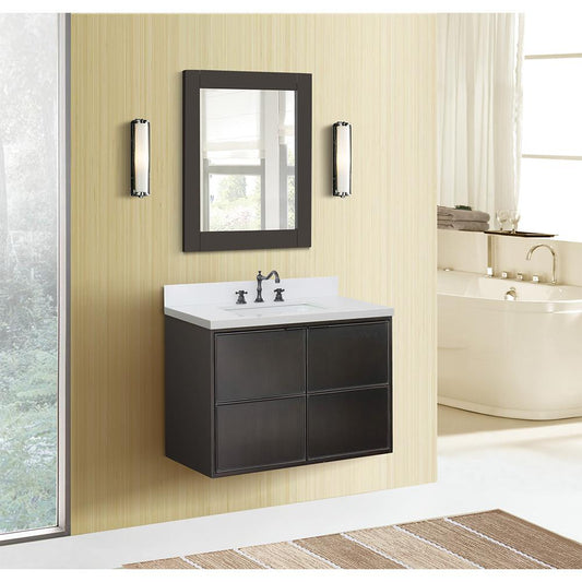 37" Single Wall Mount Vanity In Cappuccino Finish Top With White Quartz And Rectangle Sink - Luxe Bathroom Vanities