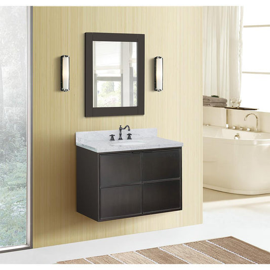 37" Single Wall Mount Vanity In Cappuccino Finish Top With White Carrara And Oval Sink - Luxe Bathroom Vanities