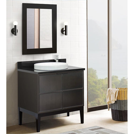 37" Single Vanity In Cappuccino Finish Top With Black Galaxy And Round Sink - Luxe Bathroom Vanities