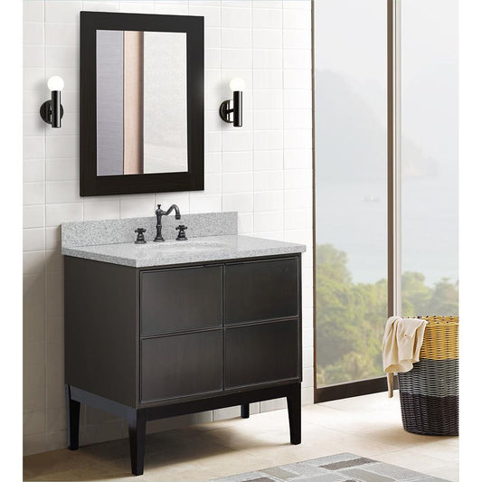 37" Single Vanity In Cappuccino Finish Top With Gray Granite And Oval Sink - Luxe Bathroom Vanities