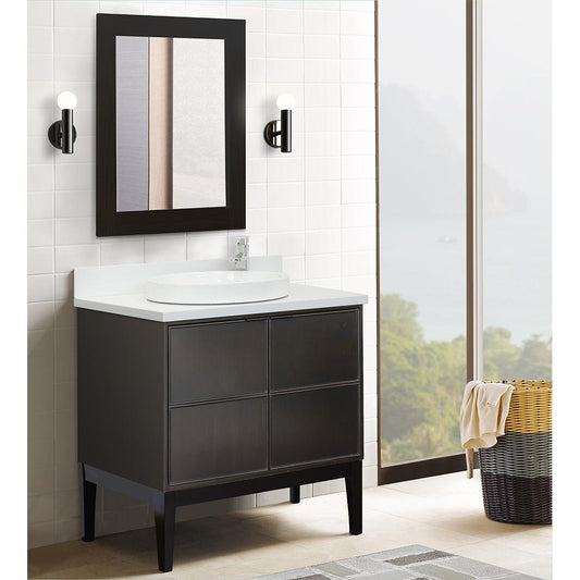 37" Single Vanity In Cappuccino Finish Top With White Quartz And Round Sink - Luxe Bathroom Vanities