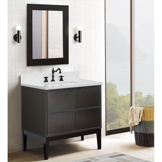 37" Single Vanity In Cappuccino Finish Top With White Quartz And Rectangle Sink - Luxe Bathroom Vanities