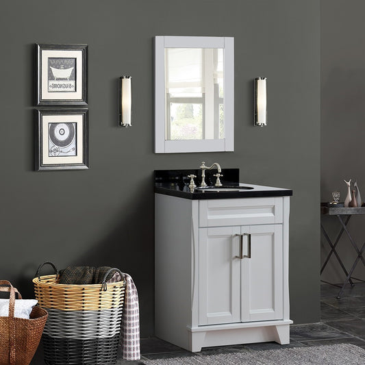 Bellaterra Home 25" Single sink vanity in White finish with Black galaxy granite and oval sink - Luxe Bathroom Vanities