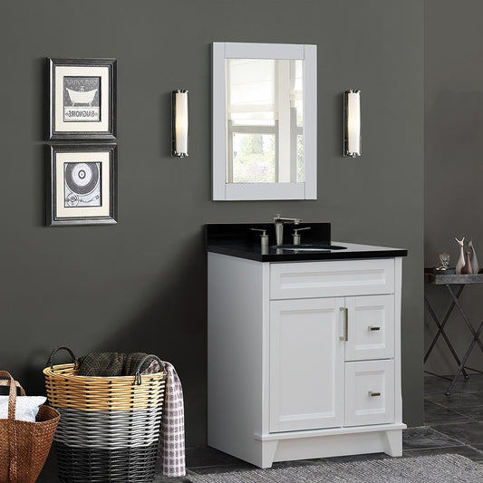 Bellaterra Home 31" Single sink vanity in White finish with Black galaxy granite with oval sink - Luxe Bathroom Vanities