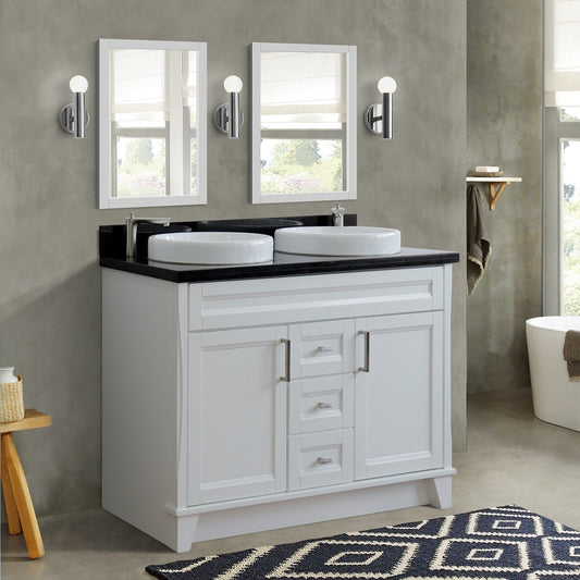 Bellaterra Home 48" Double sink vanity in White finish with Black galaxy granite and round sink - Luxe Bathroom Vanities