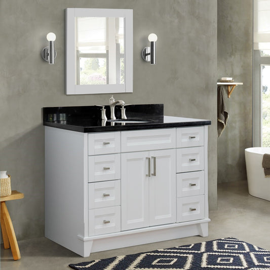 Bellaterra Home 49" Single sink vanity in White finish with Black galaxy granite and and oval sink - Luxe Bathroom Vanities