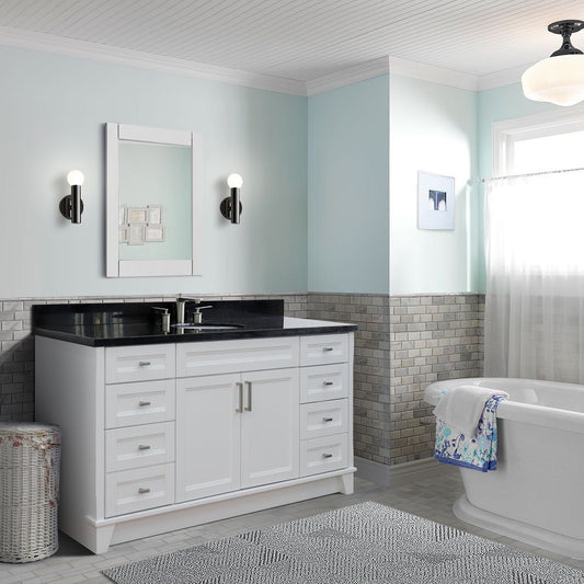 Bellaterra Home 61" Single sink vanity in White finish and Black galaxy granite and oval sink - Luxe Bathroom Vanities