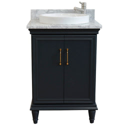Bellaterra Home 400800-25 25" Single vanity in White finish with Black galaxy and round sink