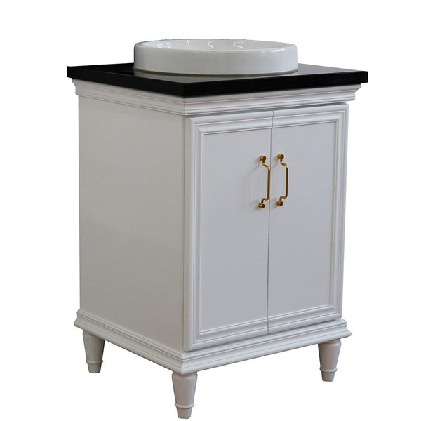 Bellaterra Home 25" Single vanity in White finish with Black galaxy and round sink - Luxe Bathroom Vanities
