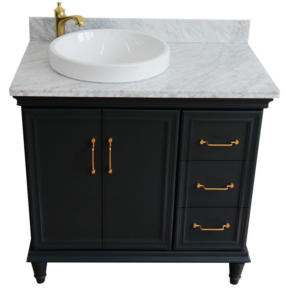 Bellaterra Home 400800-37L 37" Single vanity in White finish with Black galaxy and round sink- Left door/Left sink