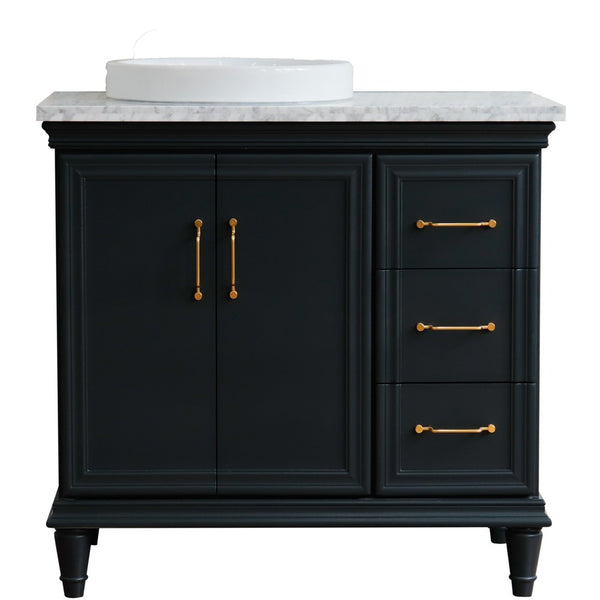 Bellaterra Home 400800-37L 37" Single vanity in White finish with Black galaxy and round sink- Left door/Left sink