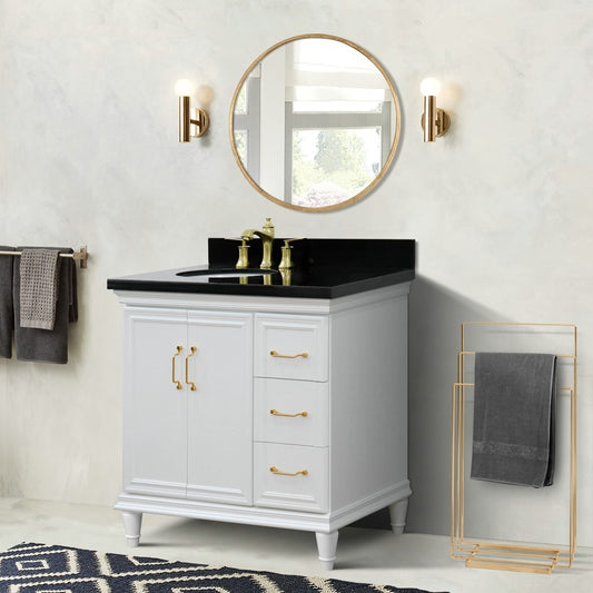 Bellaterra Home 37" Single vanity in White finish with Black galaxy and oval sink- Left door/Left sink - Luxe Bathroom Vanities