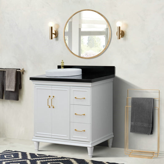 Bellaterra Home 37" Single vanity in White finish with Black galaxy and round sink- Left door/Left sink - Luxe Bathroom Vanities