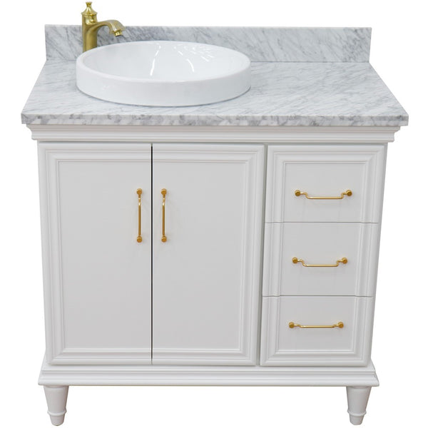Bellaterra Home 37" Single vanity in White finish with Black galaxy and round sink- Left door/Left sink - Luxe Bathroom Vanities