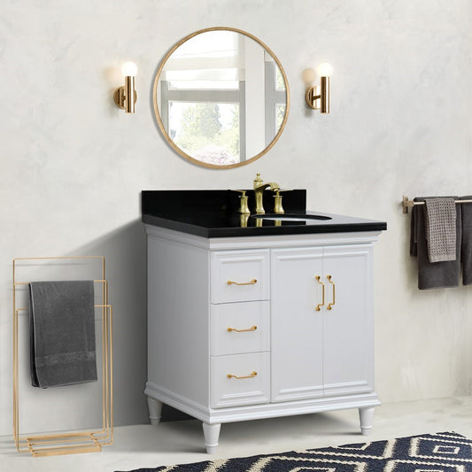 Bellaterra Home 37" Single vanity in White finish with Black galaxy and oval sink- Right door/Right sink - Luxe Bathroom Vanities