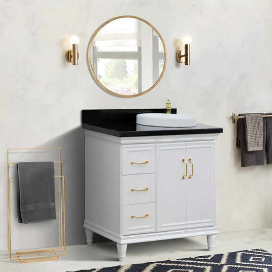 Bellaterra Home 37" Single vanity in White finish with Black galaxy and round sink- Right door/Right sink - Luxe Bathroom Vanities