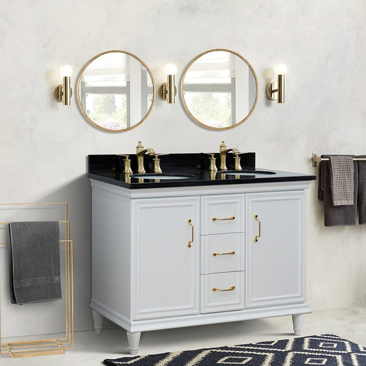 Bellaterra Home 49" Double vanity in White finish with Black galaxy and oval sink - Luxe Bathroom Vanities