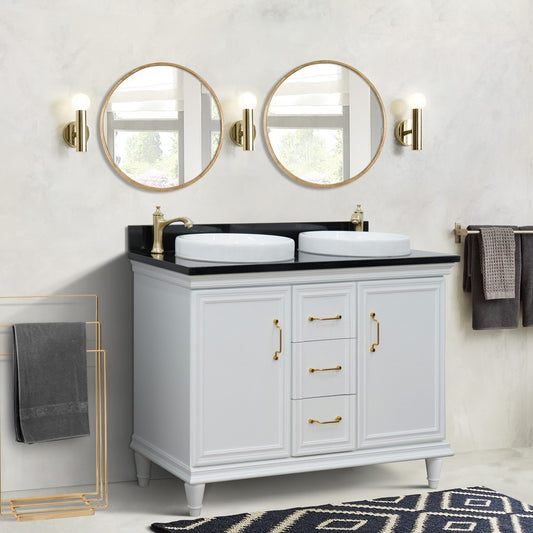 Bellaterra Home 49" Double vanity in White finish with Black galaxy and round sink - Luxe Bathroom Vanities
