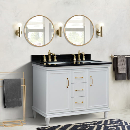Bellaterra Home 49" Double vanity in White finish with Black galaxy and rectangle sink - Luxe Bathroom Vanities