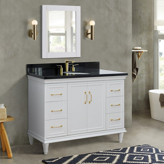 Bellaterra Home 49" Single sink vanity in White finish with Black galaxy granite and and oval sink - Luxe Bathroom Vanities