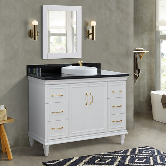 Bellaterra Home 49" Single sink vanity in White finish with Black galaxy granite and round sink - Luxe Bathroom Vanities