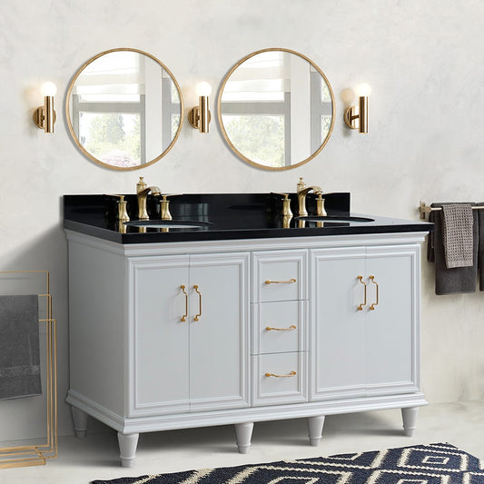 Bellaterra Home 61" Double sink vanity in White finish and Black galaxy granite and oval sink - Luxe Bathroom Vanities