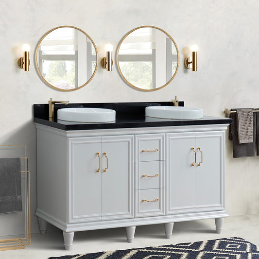 Bellaterra Home 61" Double sink vanity in White finish and Black galaxy granite and round sink - Luxe Bathroom Vanities