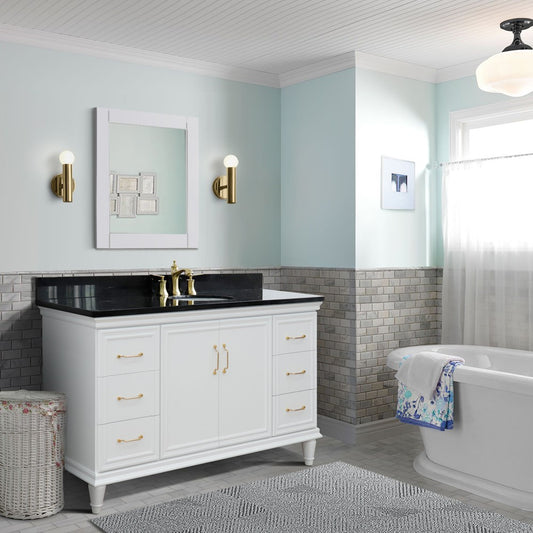 Bellaterra Home 61" Single vanity in White finish with Black galaxy and oval sink - Luxe Bathroom Vanities