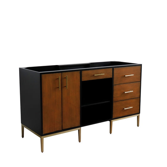 Bellaterra Home 60" Double vanity in Walnut and Black finish - cabinet only - Luxe Bathroom Vanities