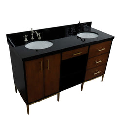 Bellaterra Home 61" Double sink vanity in Walnut and Black finish and Black galaxy granite and oval sink - Luxe Bathroom Vanities